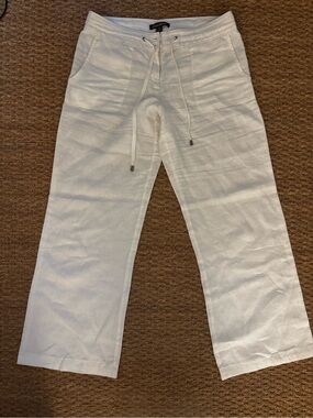 Tommy Bahama White Linen-Blend Drawstring Pants